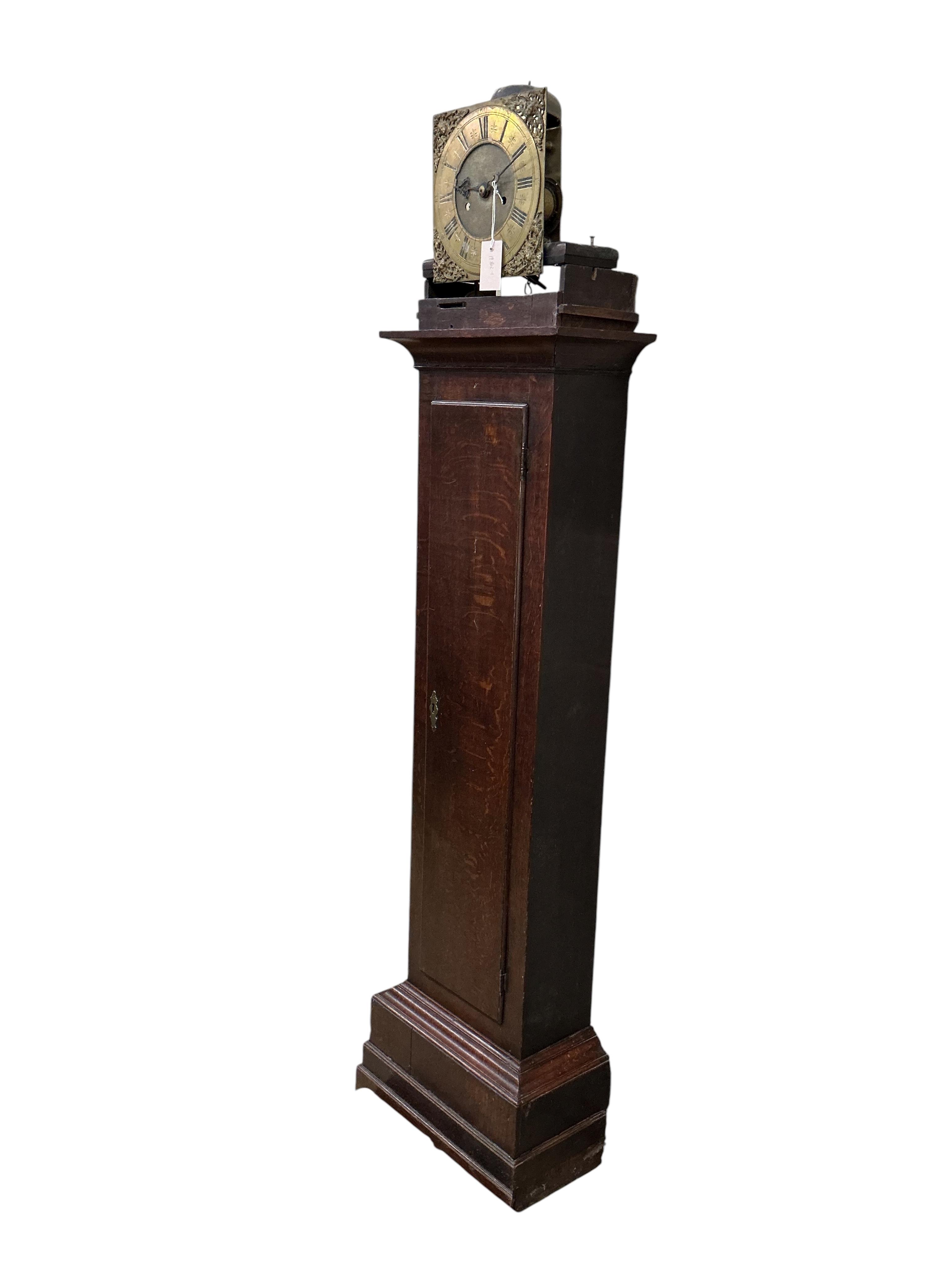 A late 17th / early 18th century oak thirty hour longcase clock, marked Abraham Prime, height 195cm